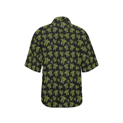 Green Tribal Turtle Polynesian Themed Women's Hawaiian Shirt