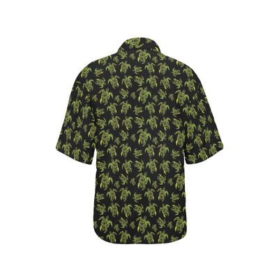 Green Tribal Turtle Polynesian Themed Women's Hawaiian Shirt