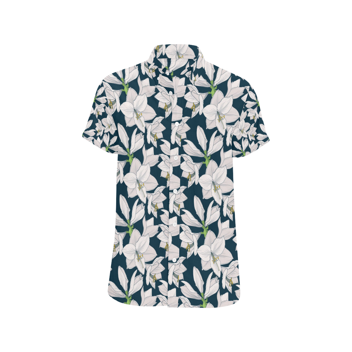 Amaryllis Pattern Print Design AL02 Men's Short Sleeve Button Up Shirt