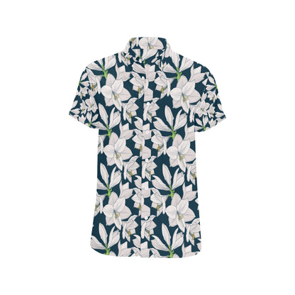 Amaryllis Pattern Print Design AL02 Men's Short Sleeve Button Up Shirt