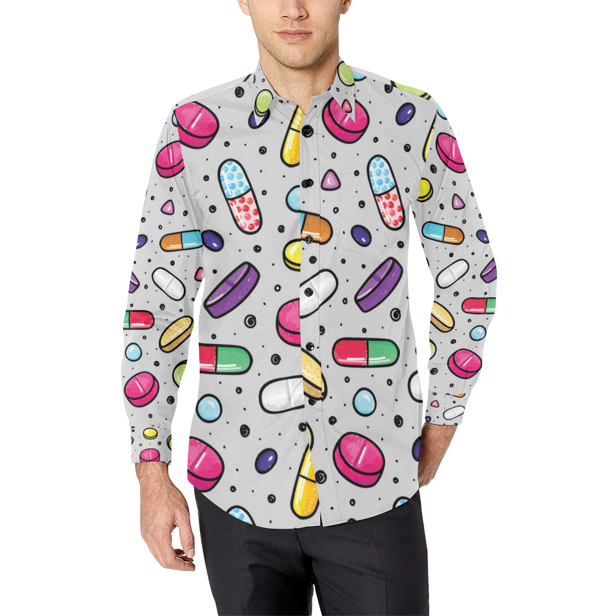 Pill Pattern Print Design A04 Men's Long Sleeve Shirt