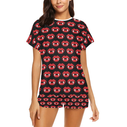 Vampire Lips Print Design LKS302 Women's Short Pajama Set