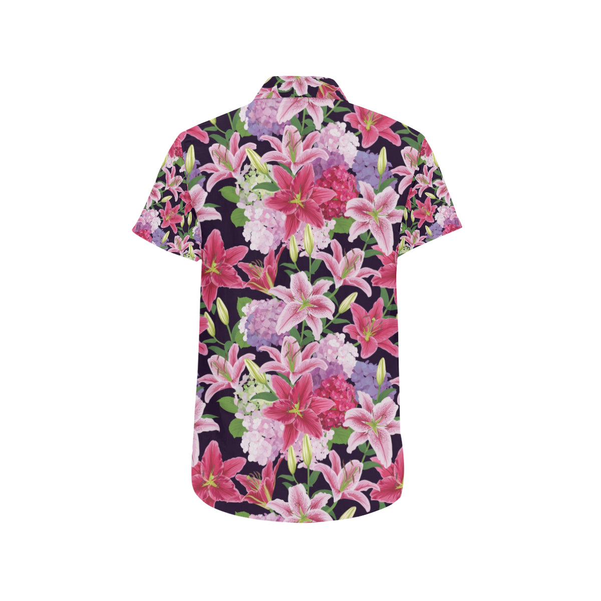 Lily Pattern Print Design LY017 Men's Short Sleeve Button Up Shirt
