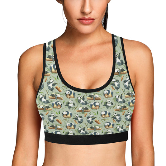 Panda Bear Design Bamboo Print Sports Bra