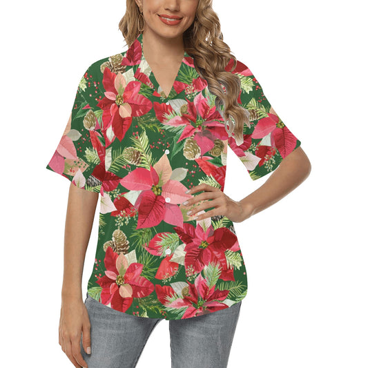 Poinsettia Pattern Print Design POT03 Women's Hawaiian Shirt