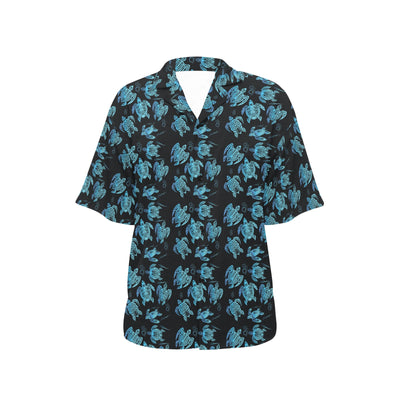 Tribal Turtle Polynesian Themed Design Women's Hawaiian Shirt