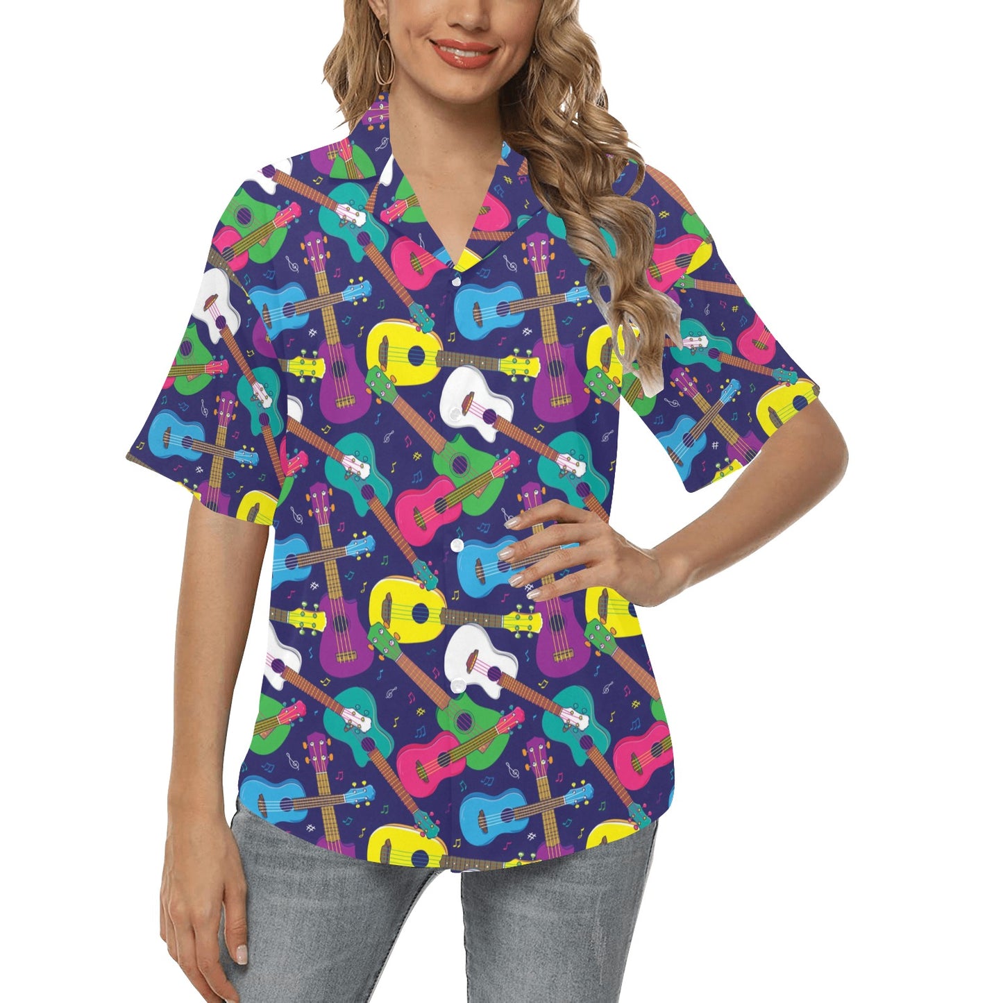 Ukulele Pattern Print Design 02 Women's Hawaiian Shirt