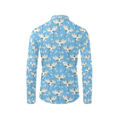 Crane Pattern Print Design 03 Men's Long Sleeve Shirt