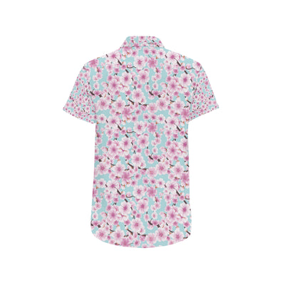 Cherry Blossom Pattern Print Design 01 Men's Short Sleeve Button Up Shirt