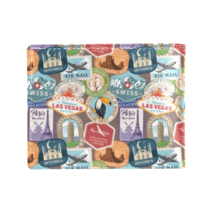 Travel Stamp Print Design LKS301 Men's ID Card Wallet