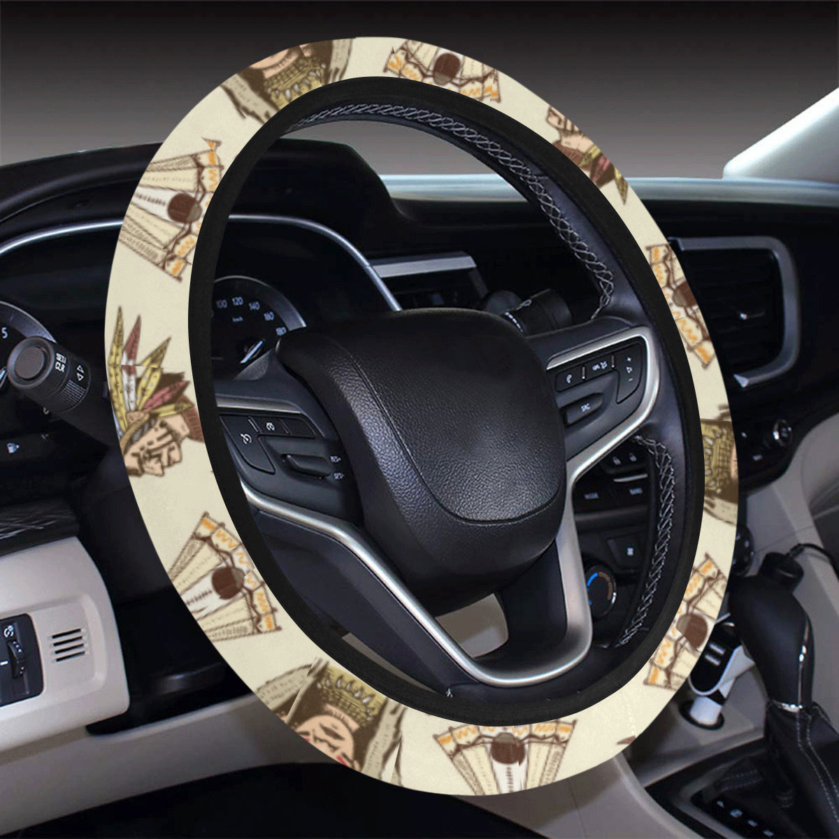 Native Indian Pattern Design Print Steering Wheel Cover with Elastic Edge