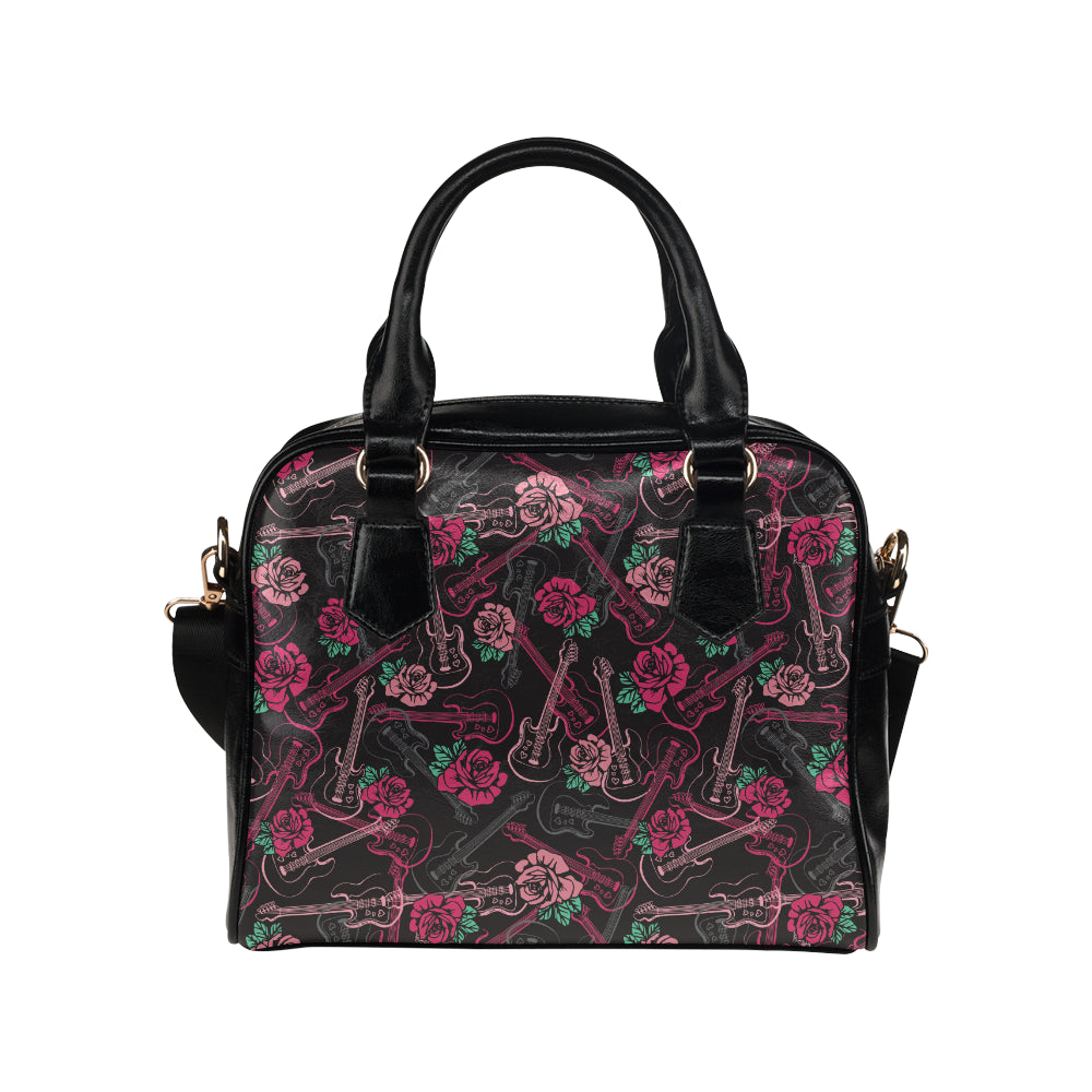 Bass Guitar Pink Rose Pattern Print Design 01 Shoulder Handbag