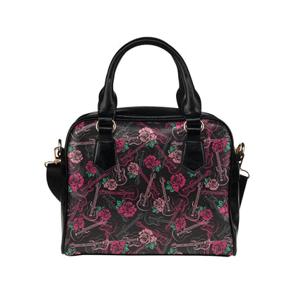 Bass Guitar Pink Rose Pattern Print Design 01 Shoulder Handbag