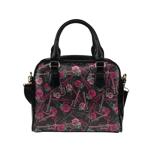 Bass Guitar Pink Rose Pattern Print Design 01 Shoulder Handbag