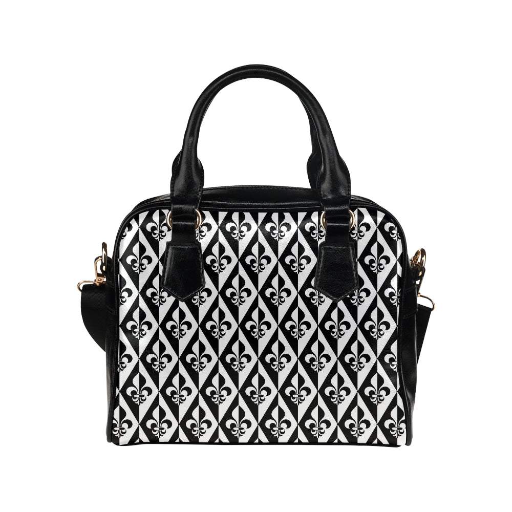 Fleur De Lis Black White Pattern Print Design 02 Shoulder Handbag