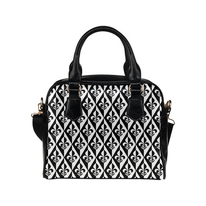 Fleur De Lis Black White Pattern Print Design 02 Shoulder Handbag