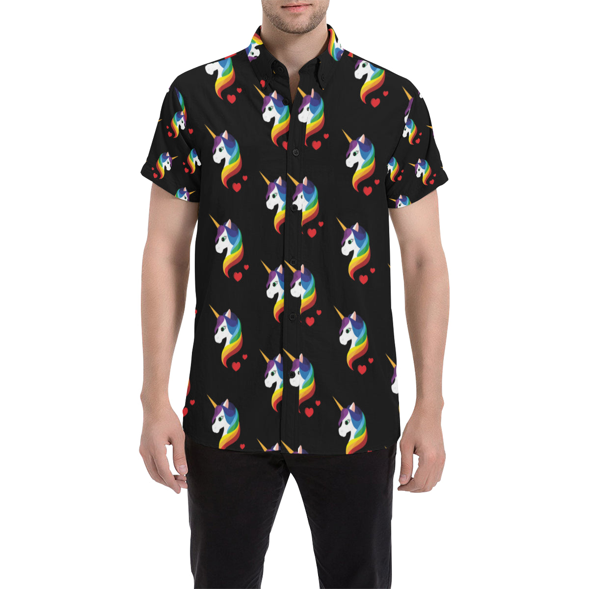 Rainbow Unicorn Pattern Print Design A03 Men's Short Sleeve Button Up Shirt