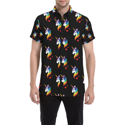 Rainbow Unicorn Pattern Print Design A03 Men's Short Sleeve Button Up Shirt
