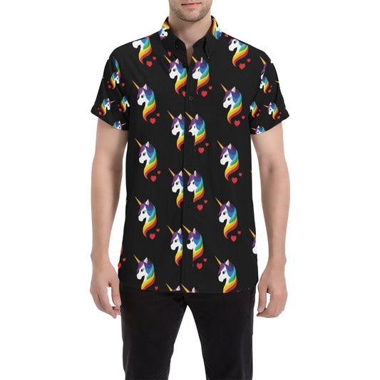 Rainbow Unicorn Pattern Print Design A03 Men's Short Sleeve Button Up Shirt