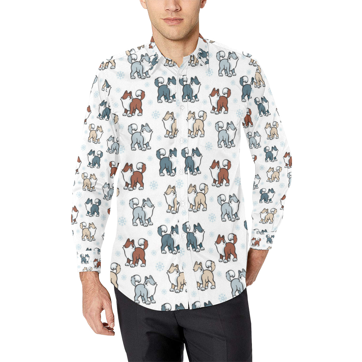 Alaskan Malamute Pattern Print Design 02 Men's Long Sleeve Shirt