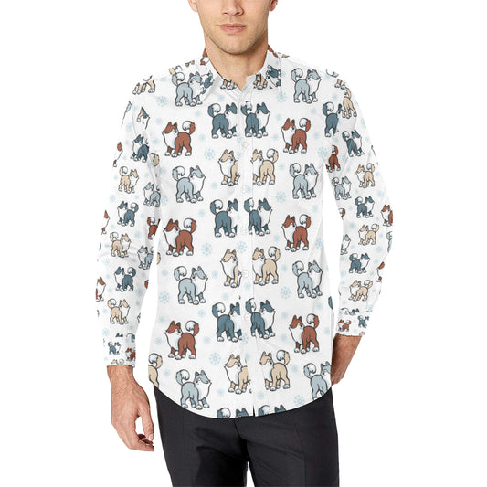 Alaskan Malamute Pattern Print Design 02 Men's Long Sleeve Shirt