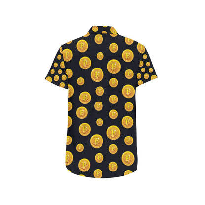 Bitcoin Pattern Print Design DO04 Men's Short Sleeve Button Up Shirt