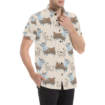 Pembroke Welsh Corgis Pattern Print Design A03 Men's Short Sleeve Button Up Shirt