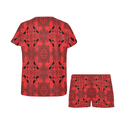 Bandana Red Print Design LKS304 Women's Short Pajama Set
