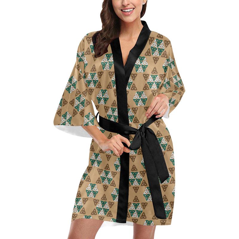 Celtic Pattern Print Design 08 Women's Short Kimono