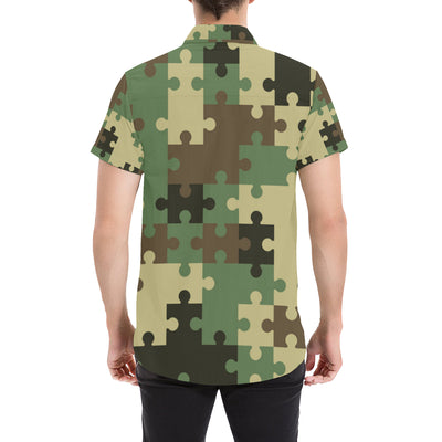 Puzzle Camo Pattern Print Design A03 Men's Short Sleeve Button Up Shirt