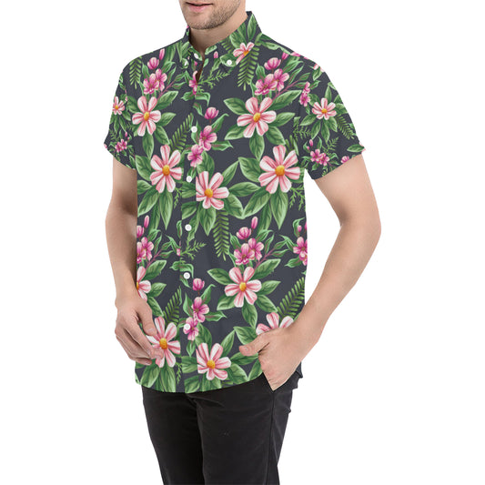 Summer Floral Pattern Print Design SF010 Men's Short Sleeve Button Up Shirt