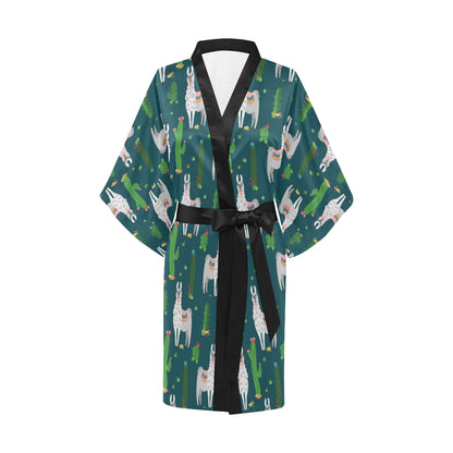 Llama Cactus Pattern Print Design 013 Women's Short Kimono
