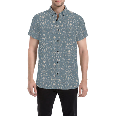 Damask Elegant Teal Print Pattern Men's Short Sleeve Button Up Shirt