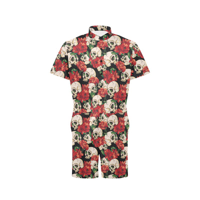 Skull Red Rose Men's Romper