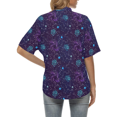 Zodiac Galaxy Design Print Women's Hawaiian Shirt