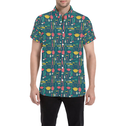 Cooking Kitchen Tools Pattern Print Design 01 Men's Short Sleeve Button Up Shirt