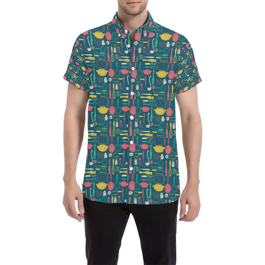 Cooking Kitchen Tools Pattern Print Design 01 Men's Short Sleeve Button Up Shirt