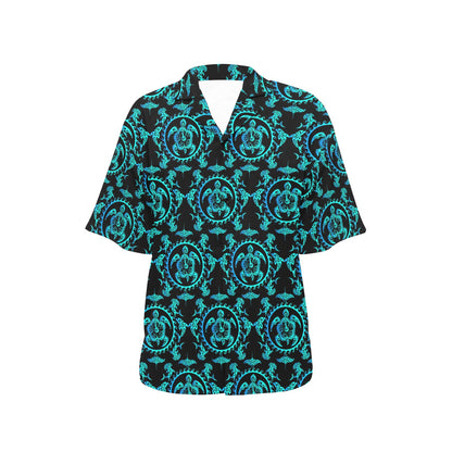 turquoise Tribal Sea Turtle Hawaiian Women's Hawaiian Shirt