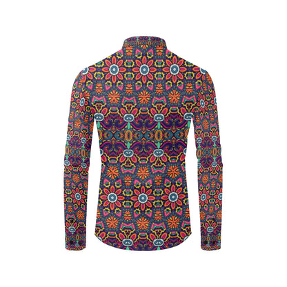 Ethnic Flower Style Print Pattern Men's Long Sleeve Shirt