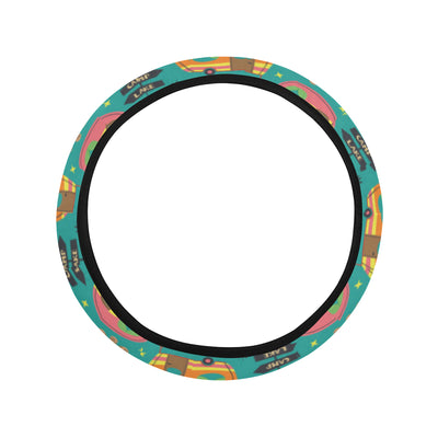 Camping Camper Pattern Print Design 05 Steering Wheel Cover with Elastic Edge