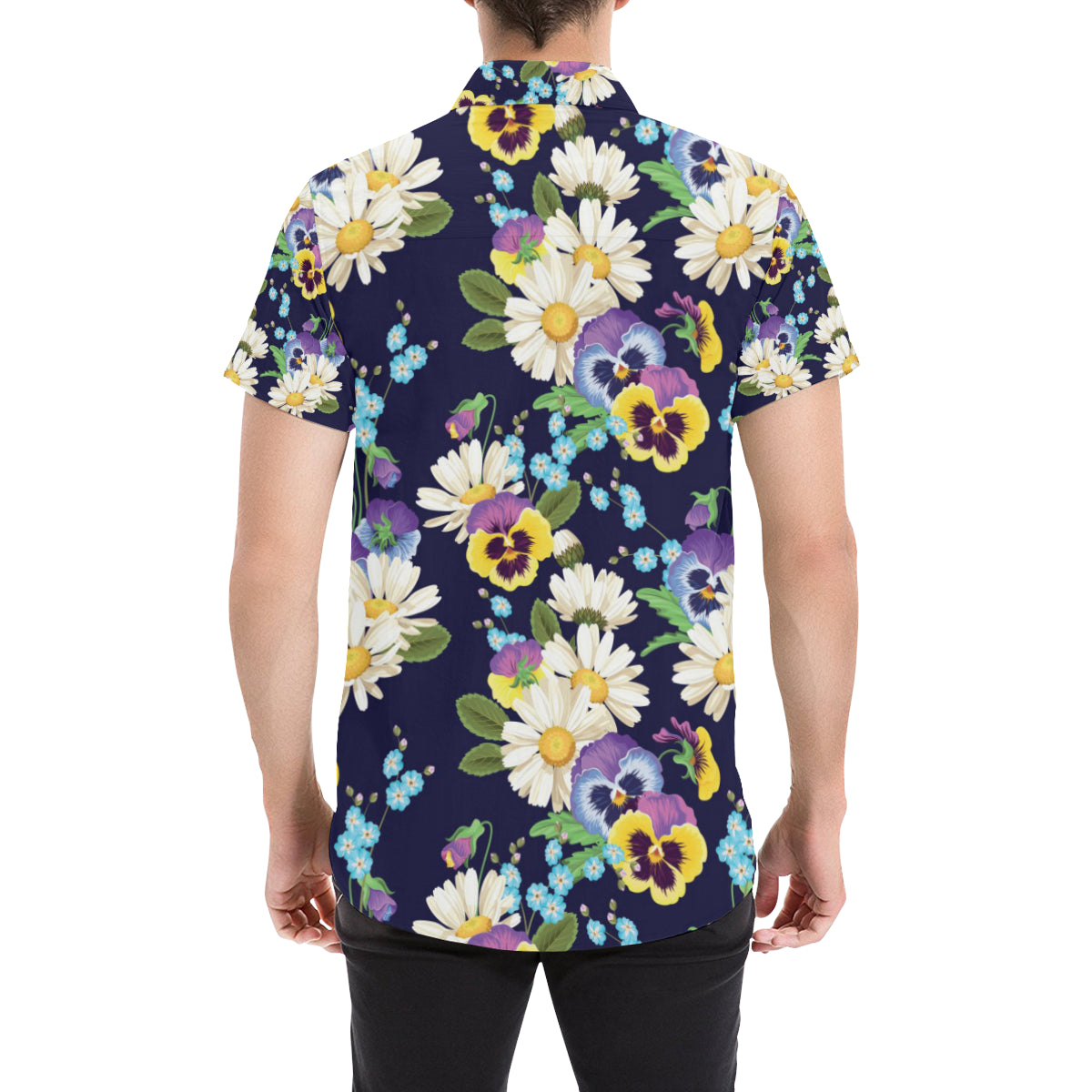 Pansy Pattern Print Design PS03 Men's Short Sleeve Button Up Shirt