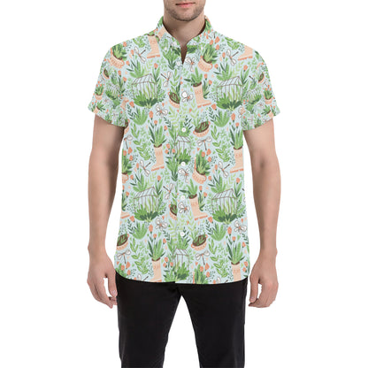 Gardening Pattern Print Design G04 Men's Short Sleeve Button Up Shirt