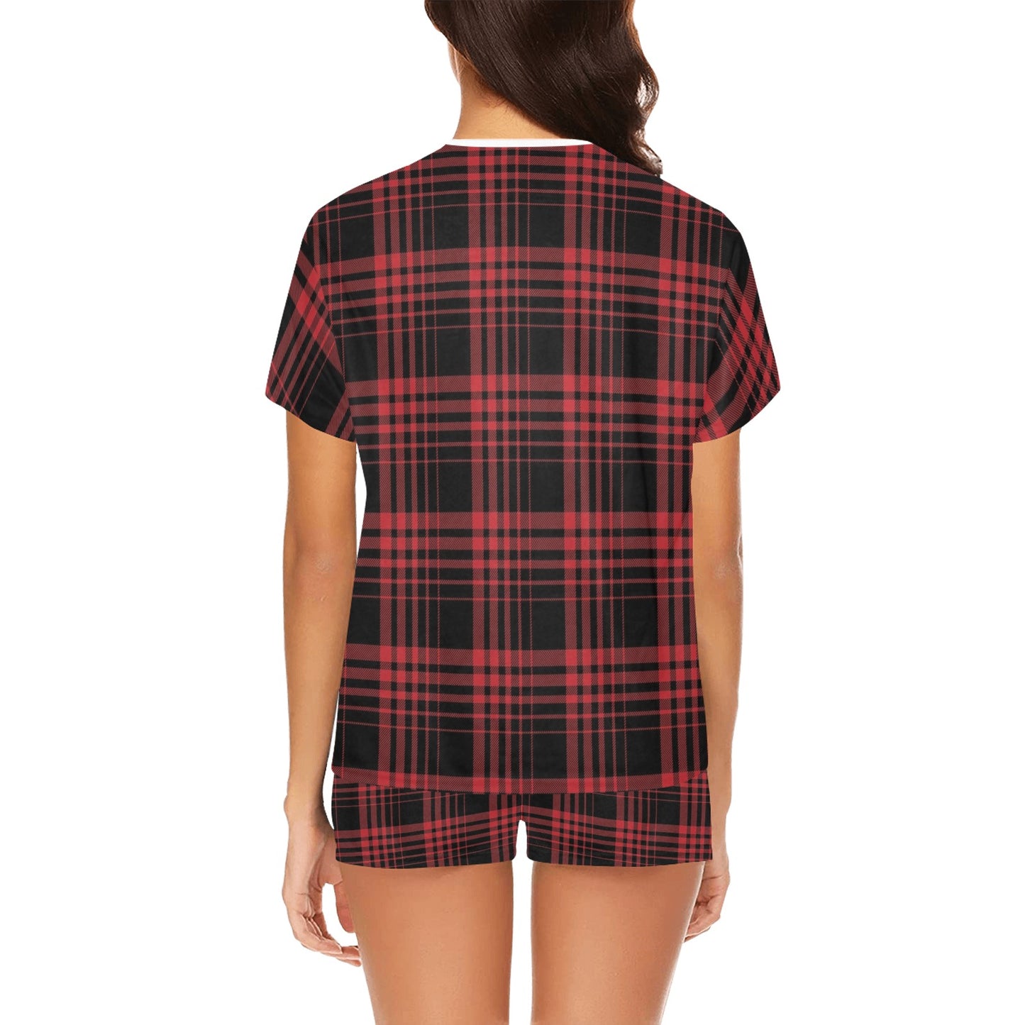 Tartan Red Black Print Design LKS303 Women's Short Pajama Set