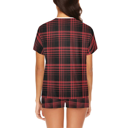 Tartan Red Black Print Design LKS303 Women's Short Pajama Set