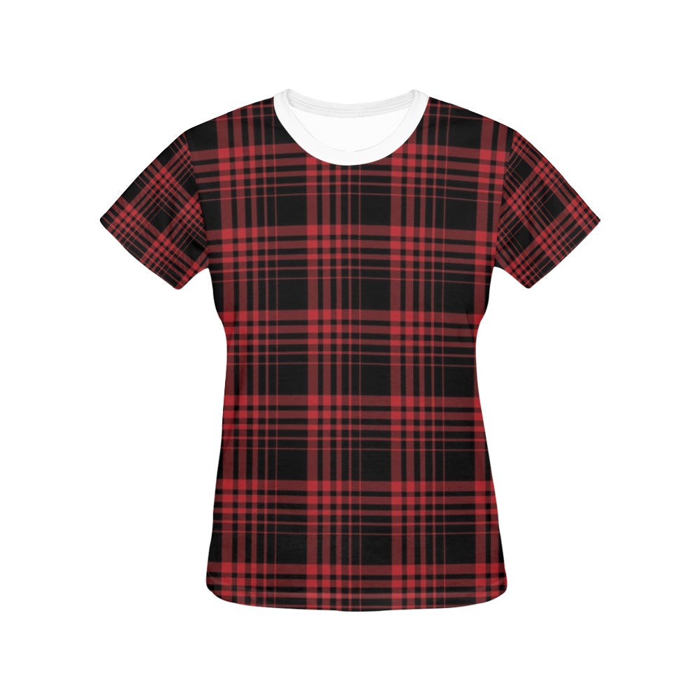 Tartan Red Black Print Design LKS303 Women's  T-shirt