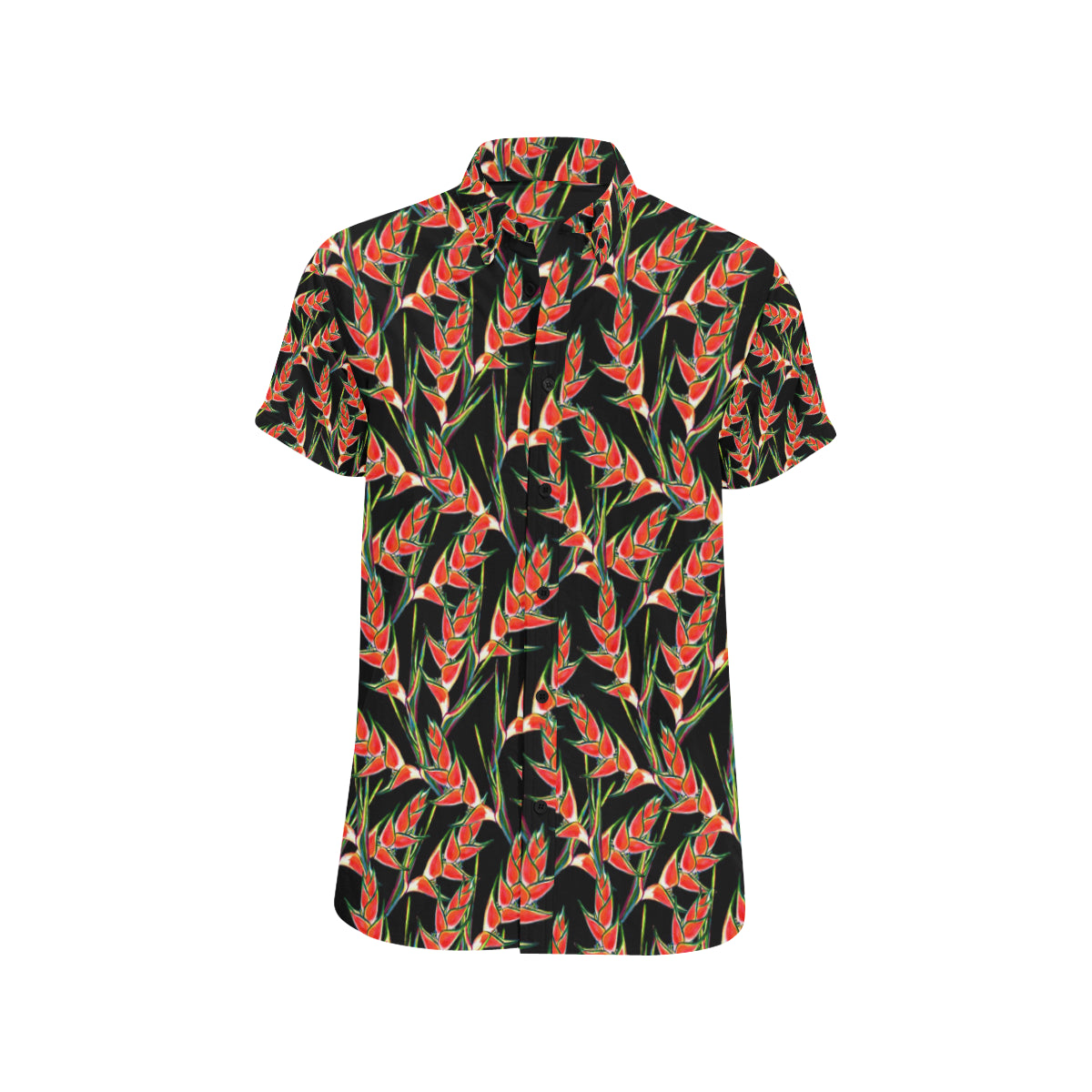 Heliconia Pattern Print Design HL010 Men's Short Sleeve Button Up Shirt