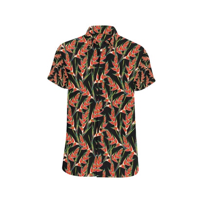 Heliconia Pattern Print Design HL010 Men's Short Sleeve Button Up Shirt