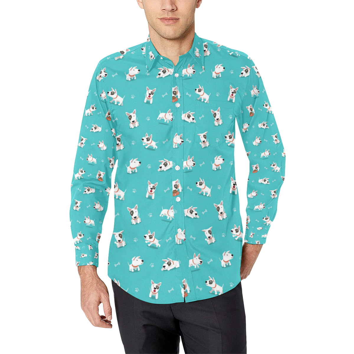 Bull Terriers Pattern Print Design 07 Men's Long Sleeve Shirt