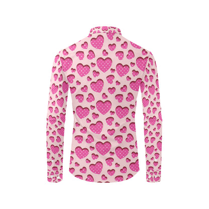 Heart Pink Pattern Print Design HE06 Men's Long Sleeve Shirt