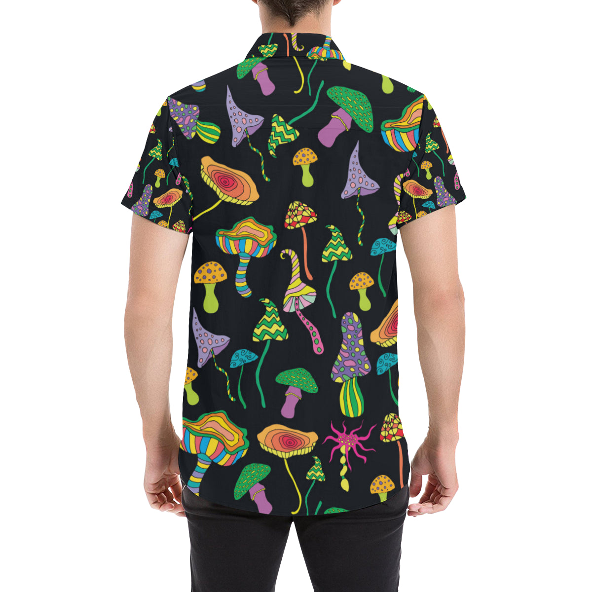 Psychedelic Mushroom Pattern Print Design A02 Men's Short Sleeve Button Up Shirt